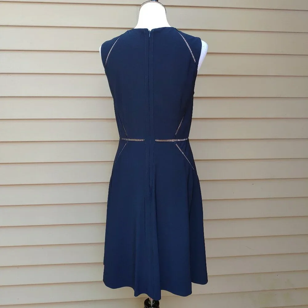 Alex Marie A-Line Dress Dark Blue Navy Ladder Trim Accents Sleeveless Classic